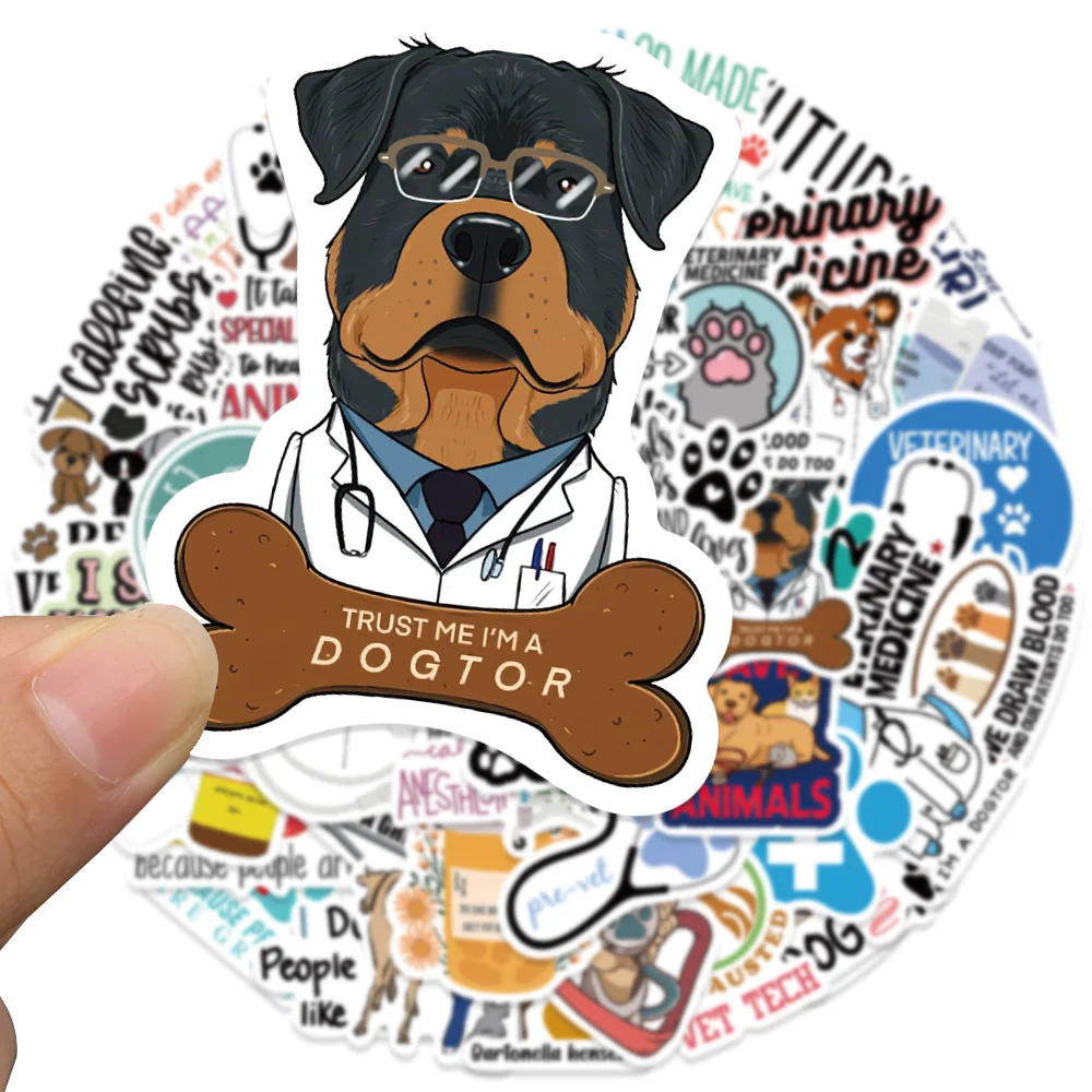 50Pcs Cartoon Veterinary Stickers Vinyl Pet Doctor Stickers Decals for Laptops Water Bottles Luggage Vet Accessories for Work