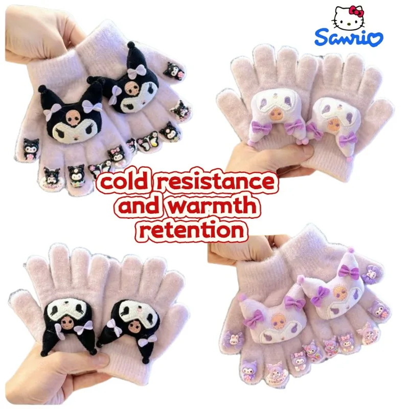 

Children's Gloves Sanliou 2025 Winter Children's Kuromi Five Finger Sleeve Warm Cover for Keeping Warm and Windproof