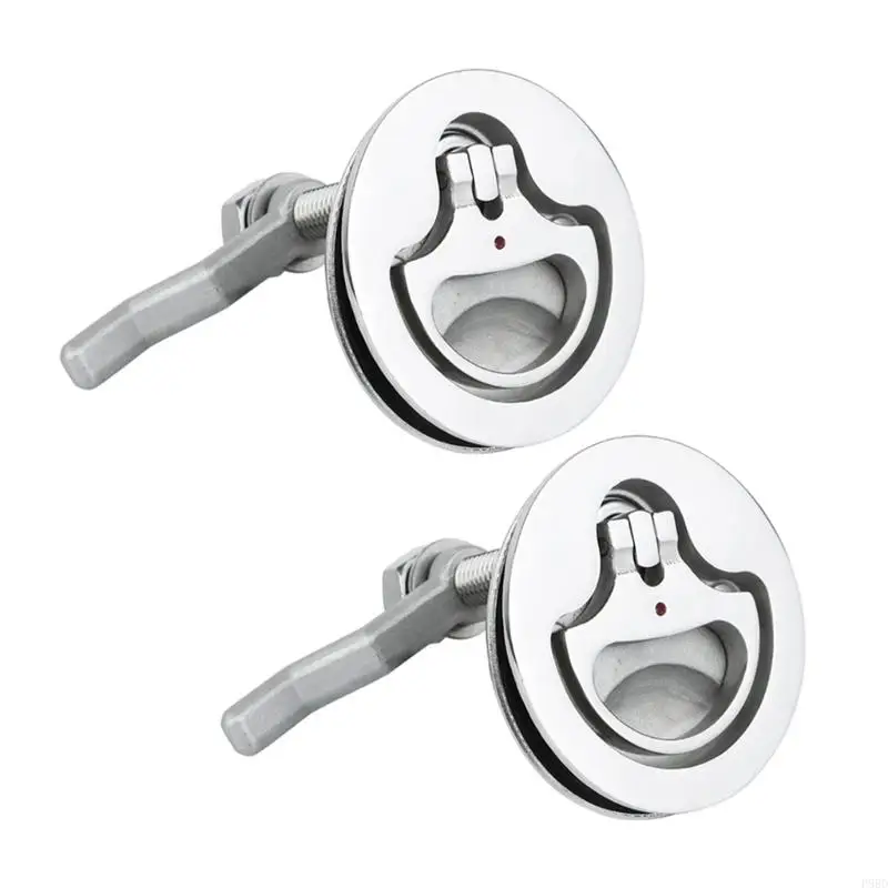 Boat Floor Panel Lock Flush Pull Marine Deck Hardware with Round Face Plate, Threaded Shaft and Rotating Arm for Compartment