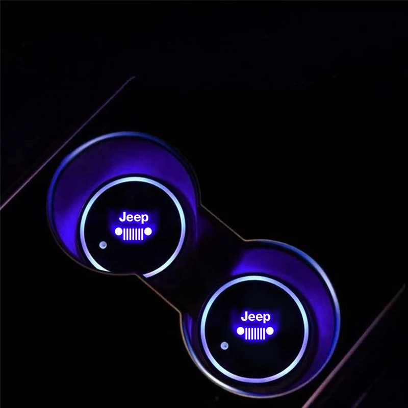 2pcs LED Car Water Cup Mat Drink Holder For Jeep Grand Cherokee XJ SRT Renegade Compass Wrangler JK TJ Patriot Trail Hawk