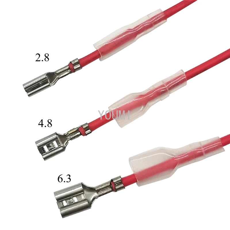 10pcs Single head 2.8/4.8/6.3mm Tinned Feamle Spade Quick Splice Crimp Terminals With 20cm Red and Black 18AWG Cable