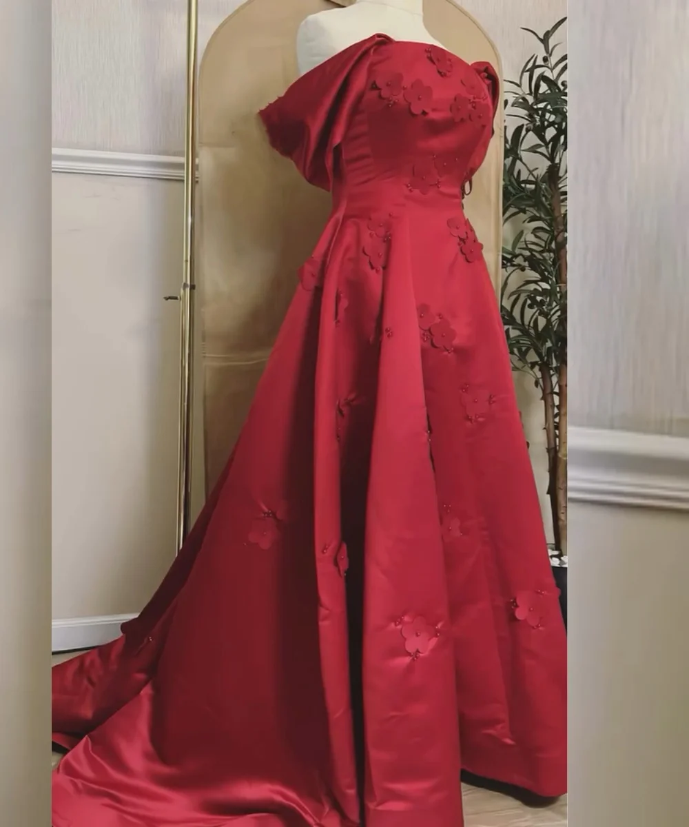 

Customized Sparkle Charmeuse Pleat Applique A-line Off-the-shoulder Long Dresses Bespoke Occasion Evening Fashion