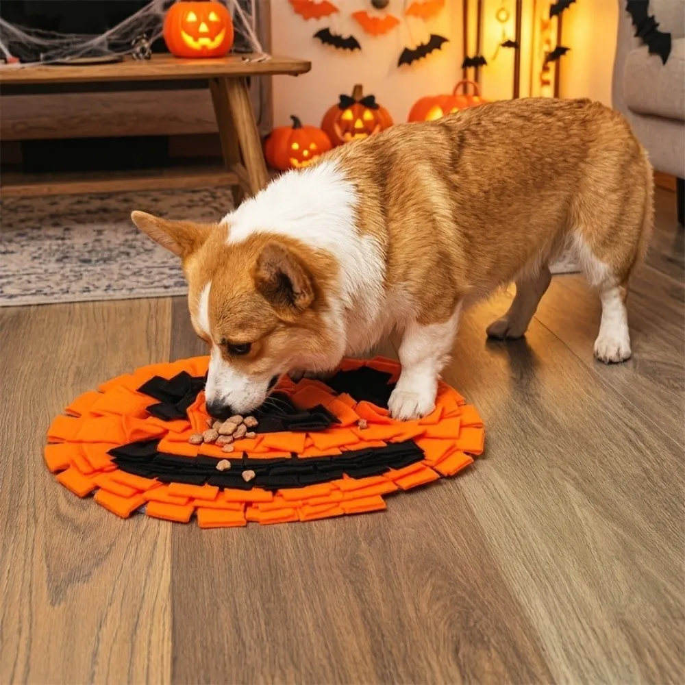 Non Slip Halloween Pumpkin Snuffle Mat Tear Resistant Lightweight Slow Feeding Mat Reusable Soft Dog Snuffle Mat Pet Supplies