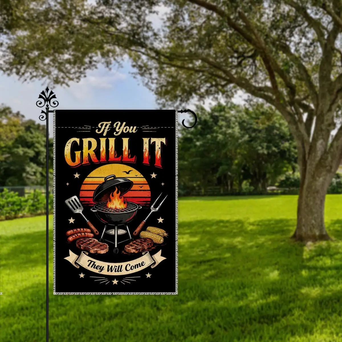 Hafhue If You Grill It They Will Come Garden Flag 12x18 Inch Double Sided, Funny BBQ Grill Outdoor Cookout Yard Flag with St yyi