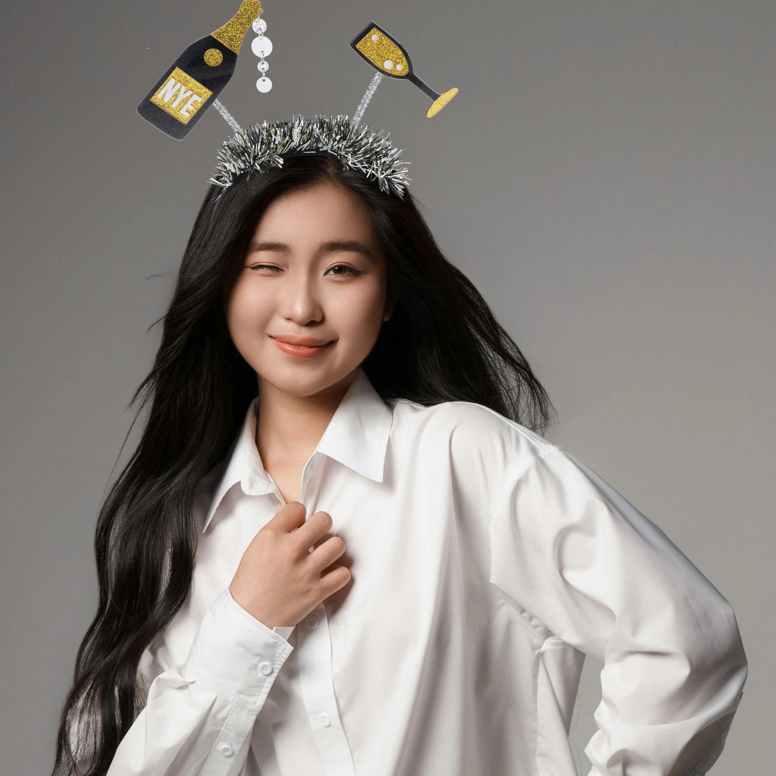 

Wine Bottle Headband New Year Party Accessory Happy New Year Hair Hoop Foil Strip Festive Occasions Fun Whimsical Design