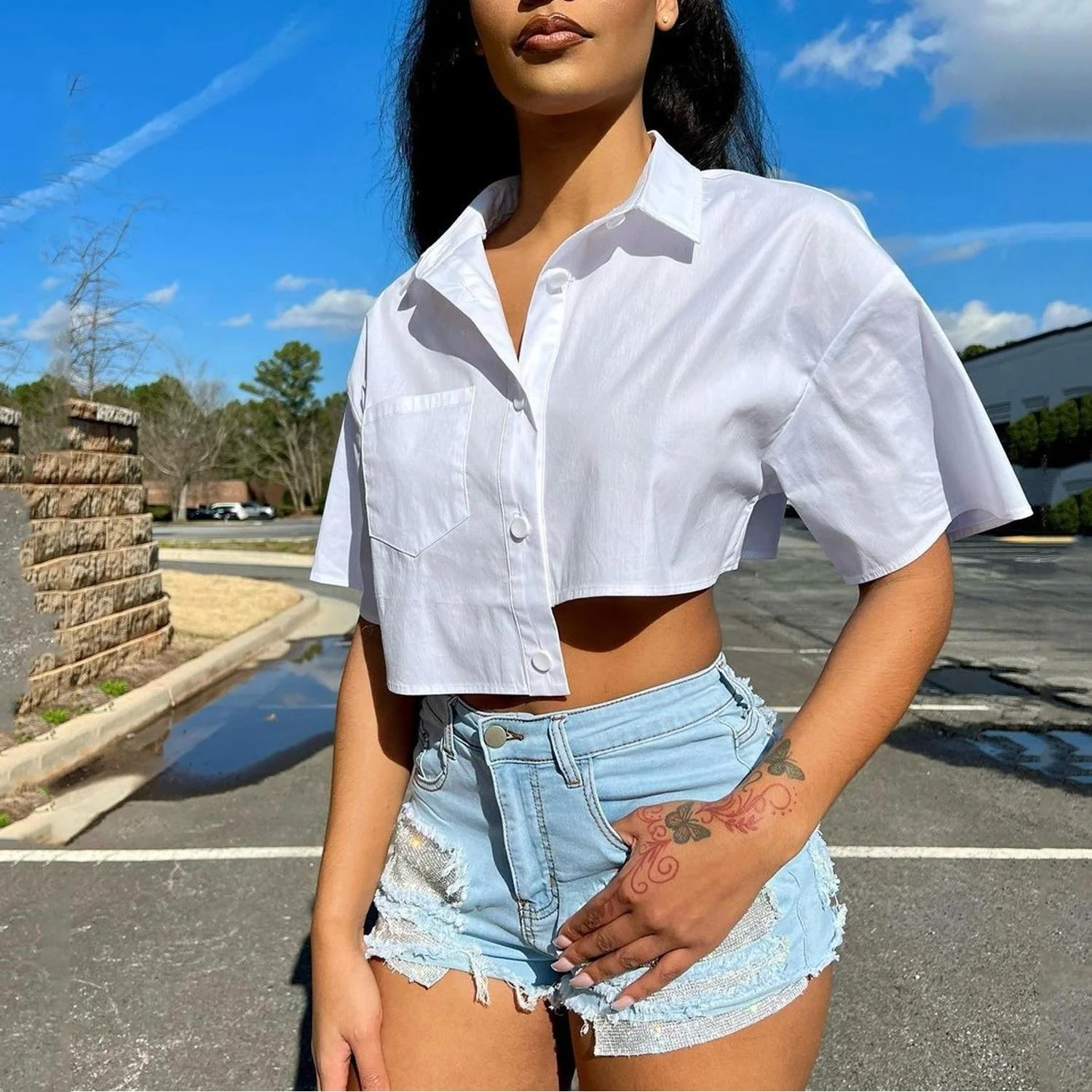 Faionable 캐주얼 ort Sve 여성용 irt OS675 펑크 슬레 스플라이스 폴리에스테르 섬유 칼라 오픈 카디건 여름 신상품 A...