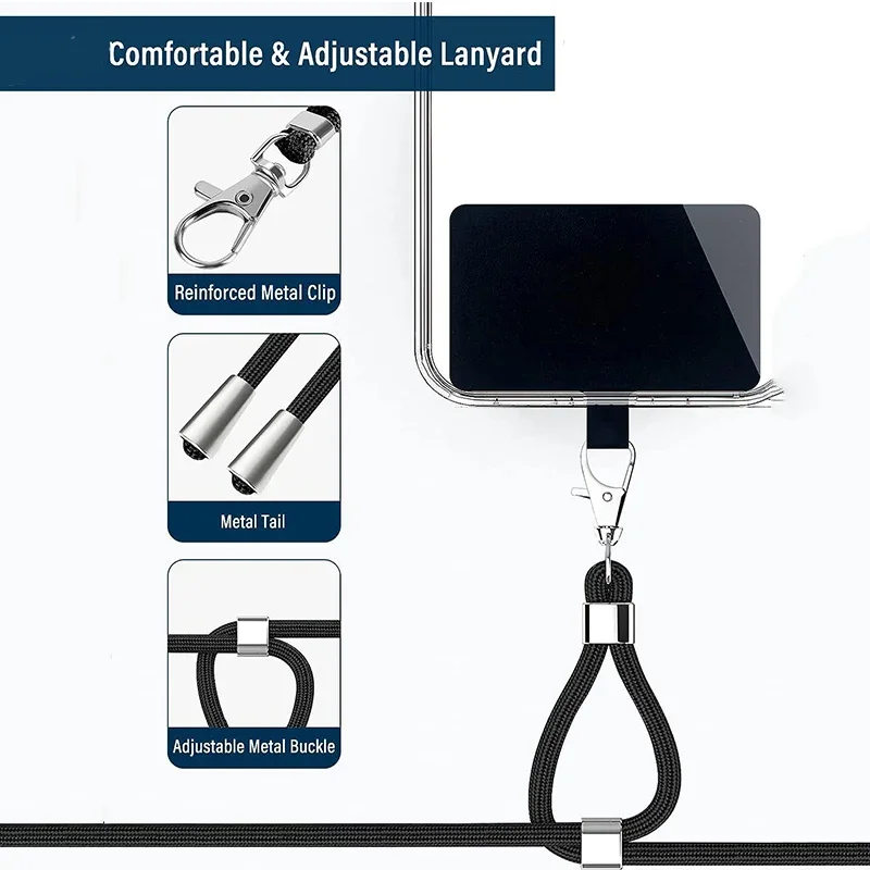 ユニバーサル調節可能な電話ストラップ、紛失防止ストラップ、取り外し可能なストラップ、カラフルなネックコード、電話の安全テザー、キーチェーンチェーンロープ