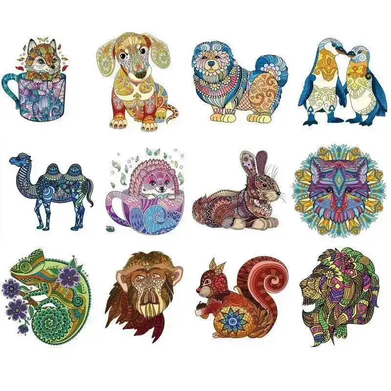Cartoon Kangaroo Squirrel Chameleon Lion Rabbit Animal Heat Transfer Vinyl Stickers Iron On T-shirt Backpack DIY Accessories