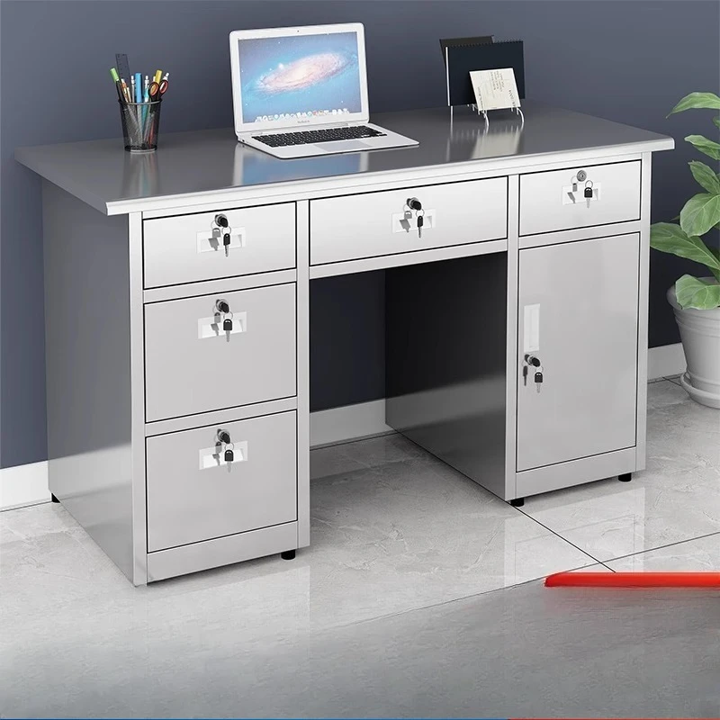 304 stainless steel computer desk, financial desk, household single writing desk with drawers and locks, thickened workbench