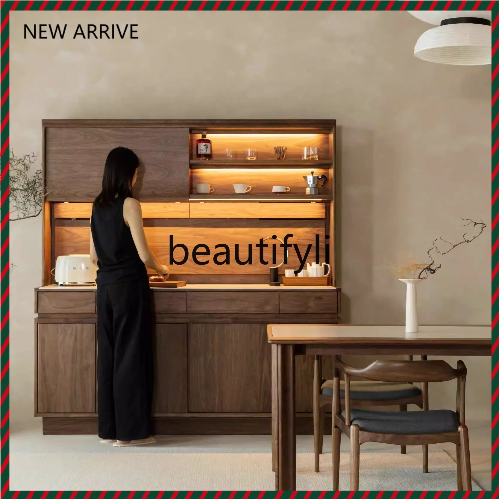 

D2520 Обеденный боковой шкаф с островом черного ореха, боковой шкаф для обеденного стола из массива дерева, встроенный шкафчик, шкаф для хранения в гостиной