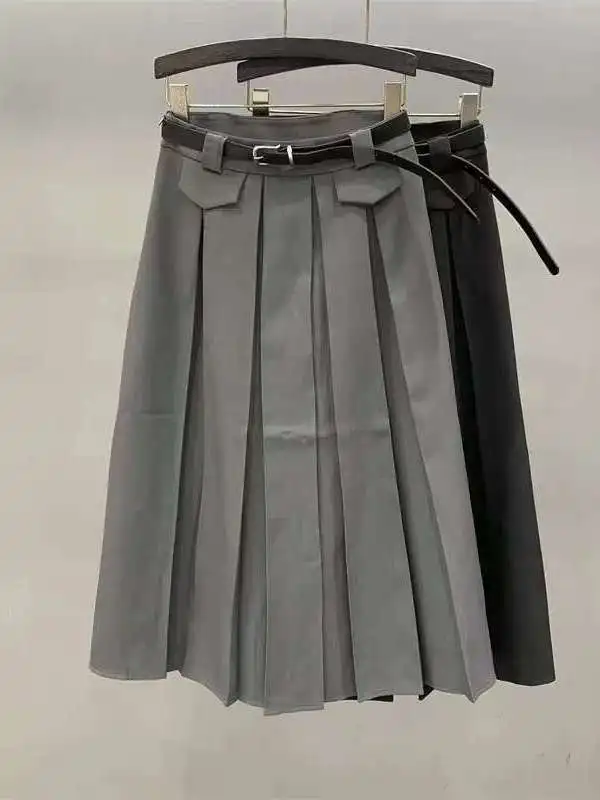 

Юбка миди А-силуэта для женщин больших размеров, весна-лето, новый стиль, плиссированная, с эластичной высокой талией, элегантная, в корейском стиле, повседневная