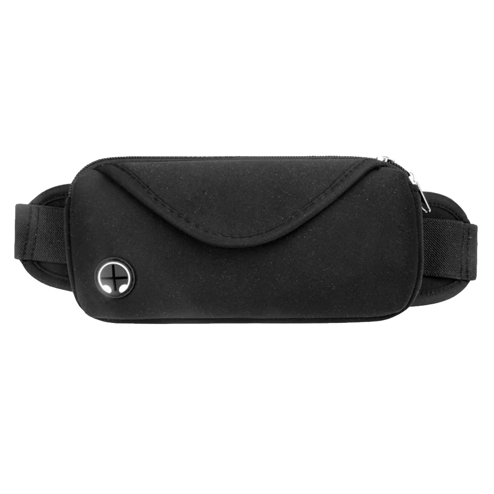 

Outdoor Running Waist Bag Black Durable Lightweight Zipper Design Earphone Hole Travel Hiking Waist Pouch Outdoor Pack
