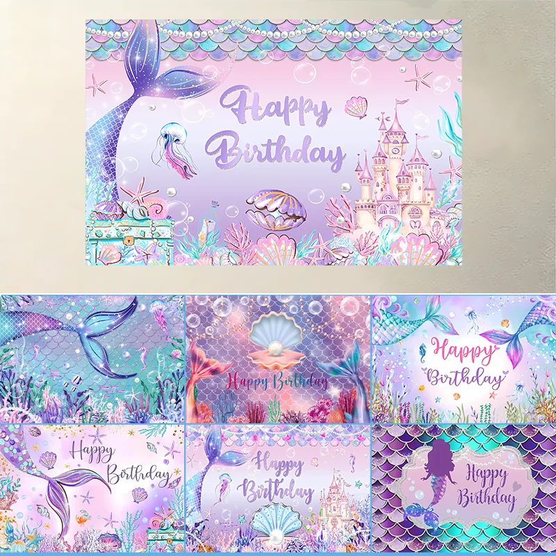 Meerjungfrau Geburtstag Hintergrund unter dem Meer Fotografie Hintergrund Dekoration liefert Mädchen Prinzessin Geburtstag Party Banner