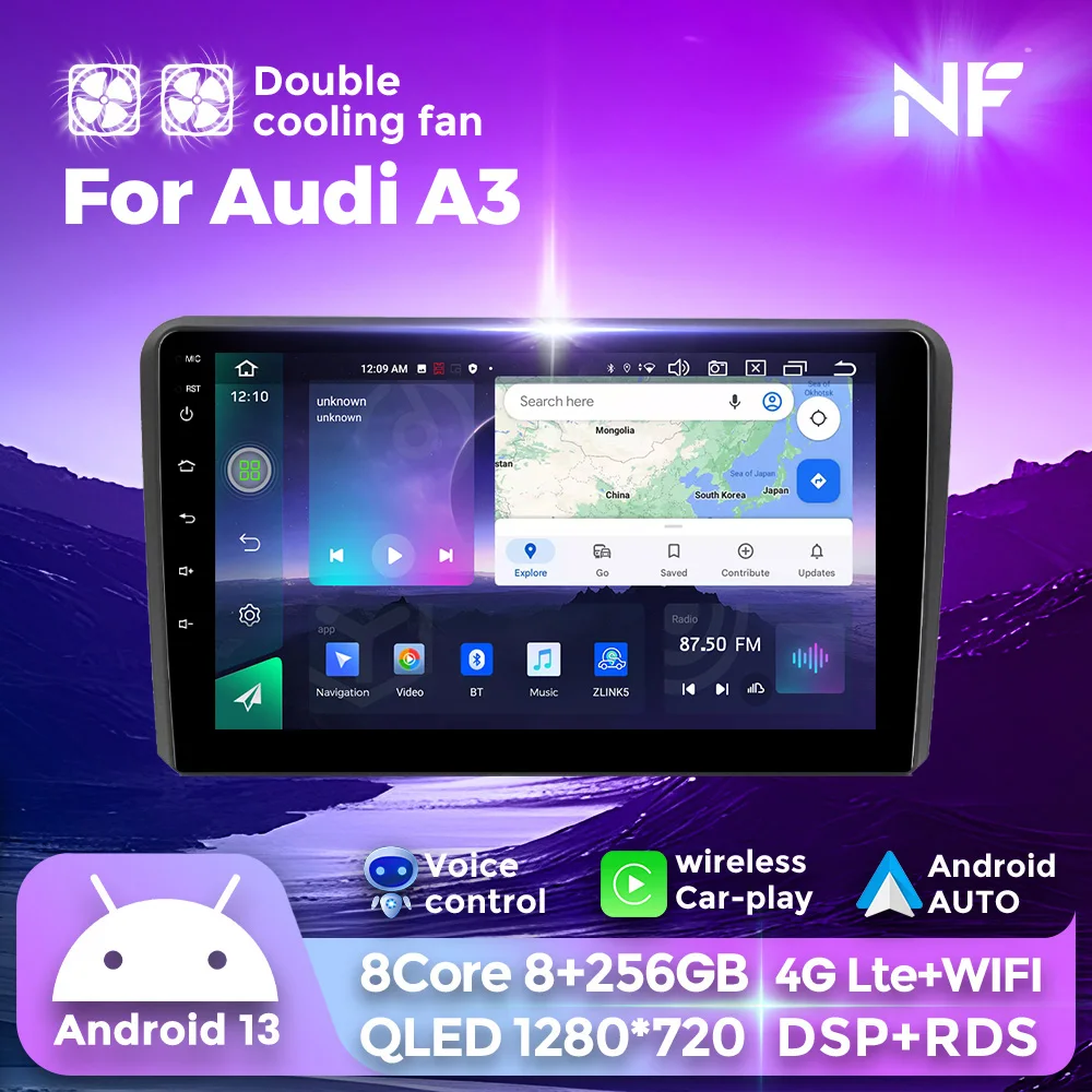 

9inch Android 13 Headunit For android radio audi a3 8p 2003-2012 S3 2006-2012 RS3 2011 Multimedia Player GPS BT Wireless Carplay