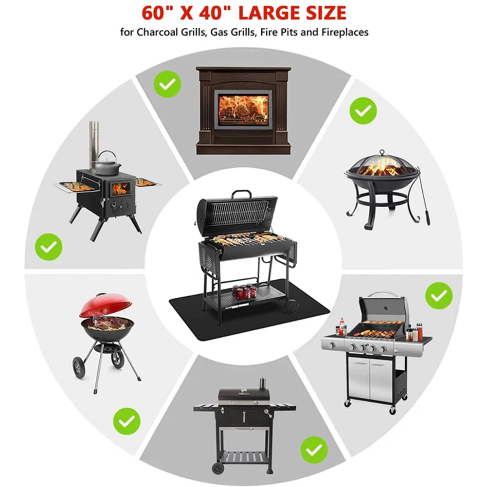 Fireproof Grill Mat 2000F Fiberglass Waterproof Oil Resistant Deck Patio Protector For Grill Smokers Fires Pits Stove