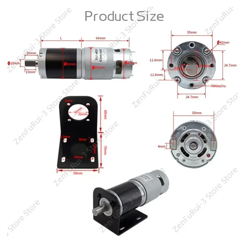42GP‑775 High Torque Planetary Gear DC Brushed Motor, 12‑24V 8‑1600RPM 250KG.CM Forward Reverse Rotation Metal Gear Motor