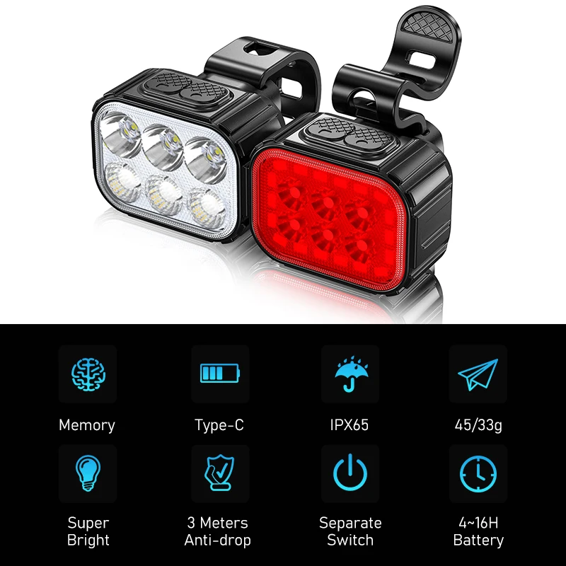 Bicycle Safety Warning Headlight&Taillight USB Charge Front Rear Flashlights Lamps Waterproof Night MTB Road Cycling Taillight