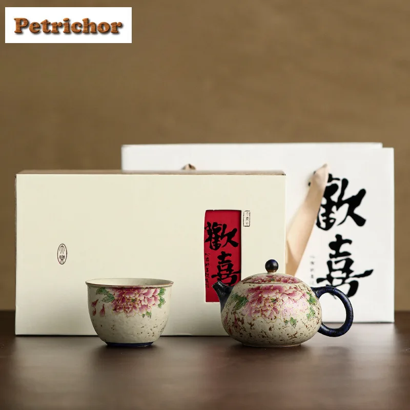 

Blue And White Firestone Red Gold Silk Peony Xishi Tea Set Complete Set Retro Tea Ceremony Set Teapot And Tea Cup Set For Tea