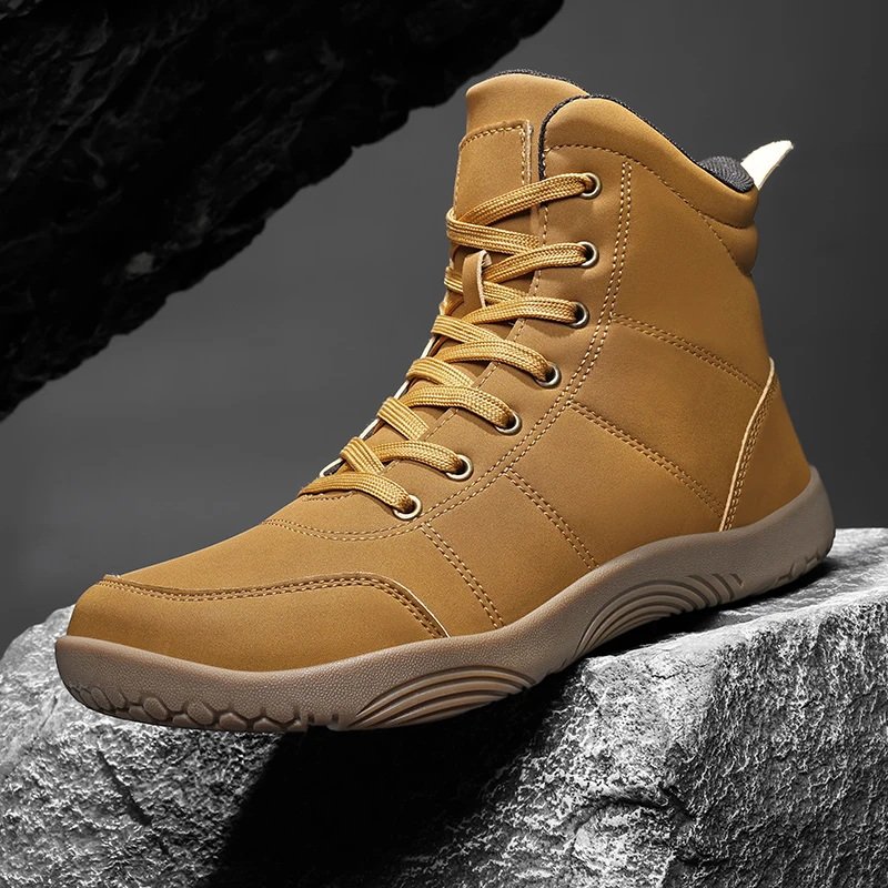 

High Top Barefoot Shoes Unisex Wide Toe Box Hiking Sneakers Zero Drop Lace Up Outdoor Walking Shoes for Men Women Large Size 48