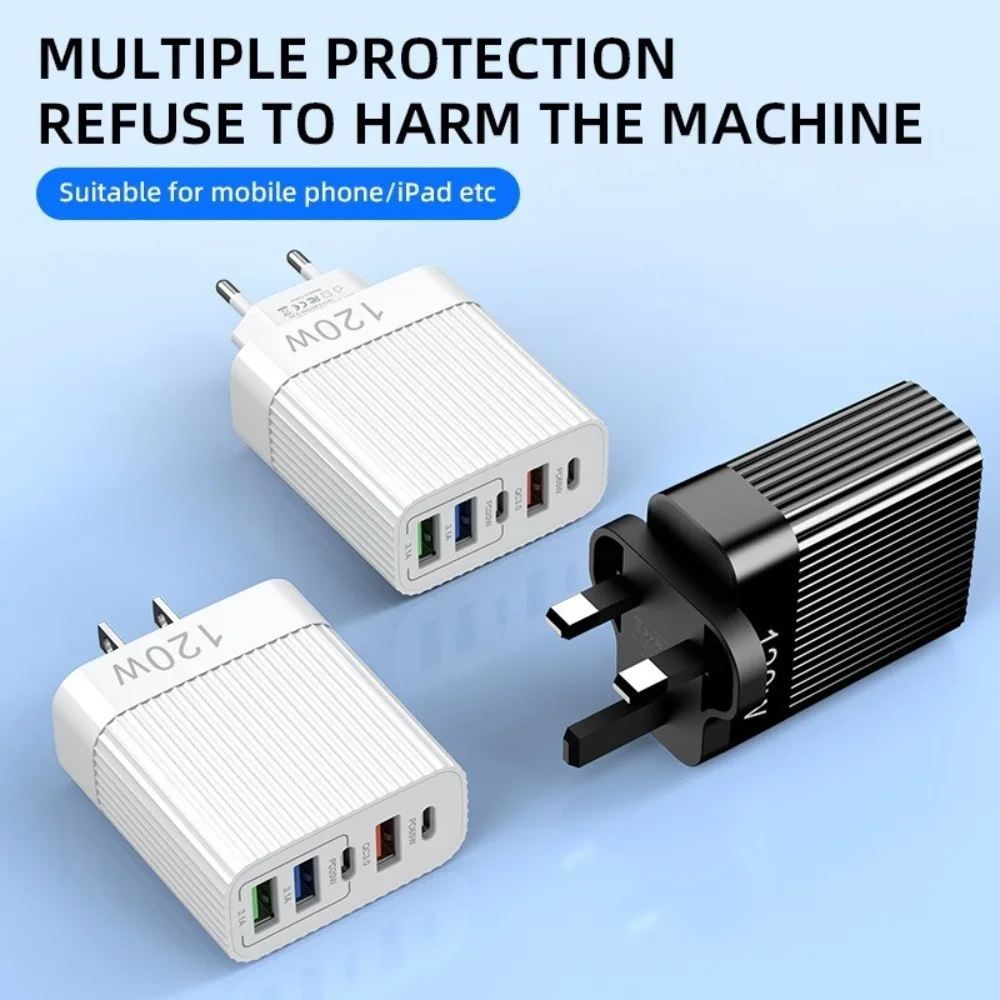 

120W Super Fast Charger Head 3 USB 2 Type C 5 Ports USB Fast Charger 10A Charger High Speed Charging for iPhone Samsung Xiaomi