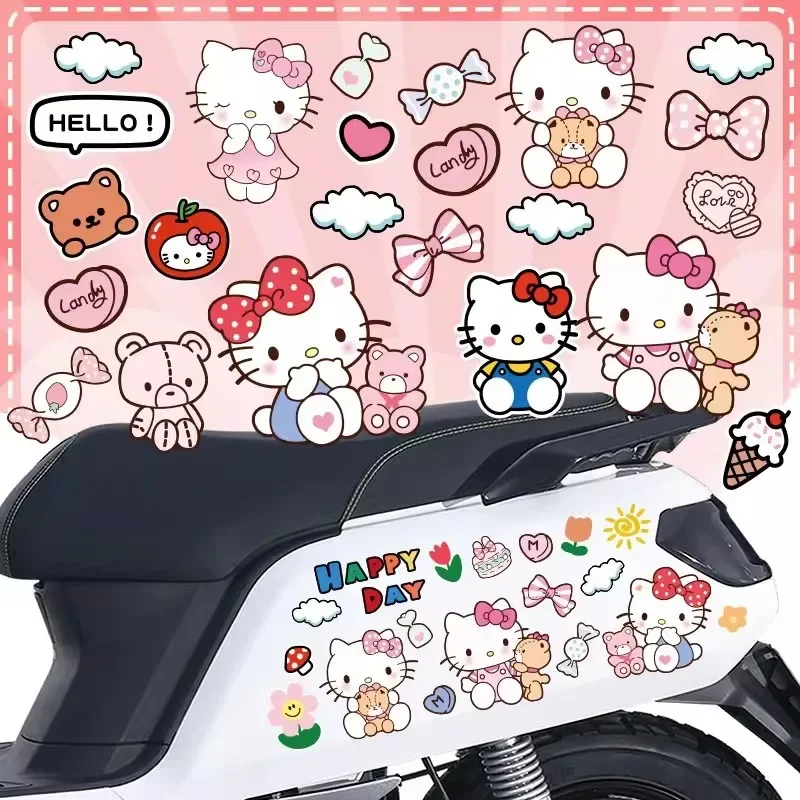 Sanrio Cute Cartoon Kawaii Hello Kitty Motorcycle Electric Car Scratch Cover Battery Car Helmet Decoration Laptop Sticker