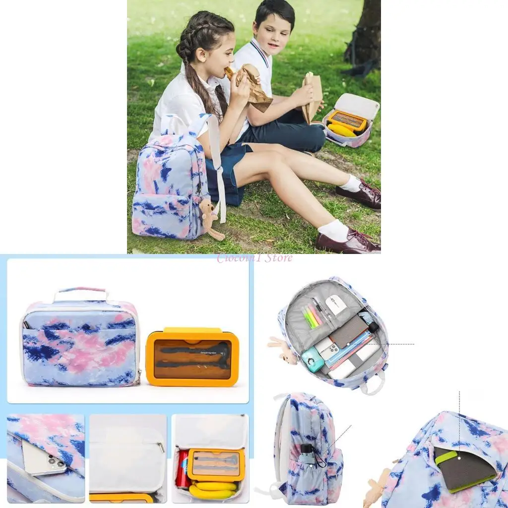 

Y1UB 2Pcs Tie Dye Backpack with Lunch Box School Bookbags Set for Students Laptop Bag