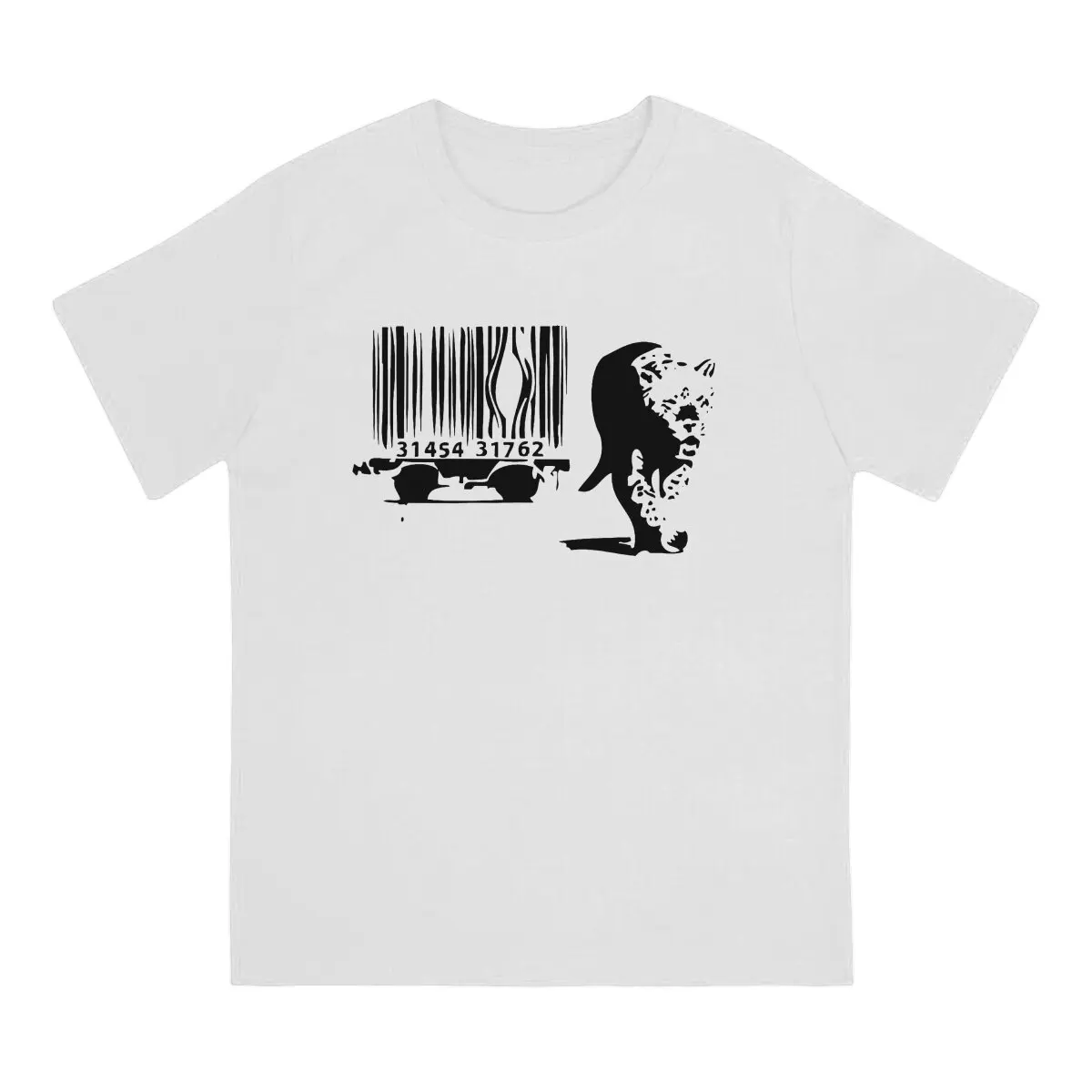 Print Tiger Barcode T-Shirts for Men Banksy Street Graffiti Artist Creative Pure Cotton Tee Shirt Round Collar Short Sleeve