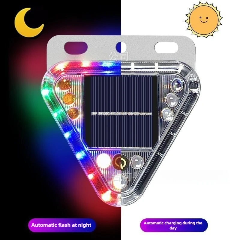 2PCS LED Solar Warning Light Anti Collision Truck Tail Flashing Light Magnetic Touch Switch Wireless Strobe Triangle Lamp