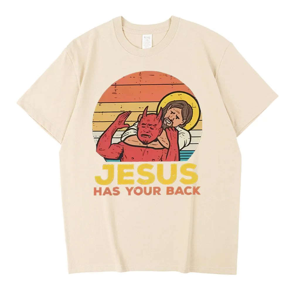 Jesus Has Your Back Jiu Jitsu T-shirt Cotton High Quality male Vintage korean clothes shirt Classic aesthetic Colorful Gothic