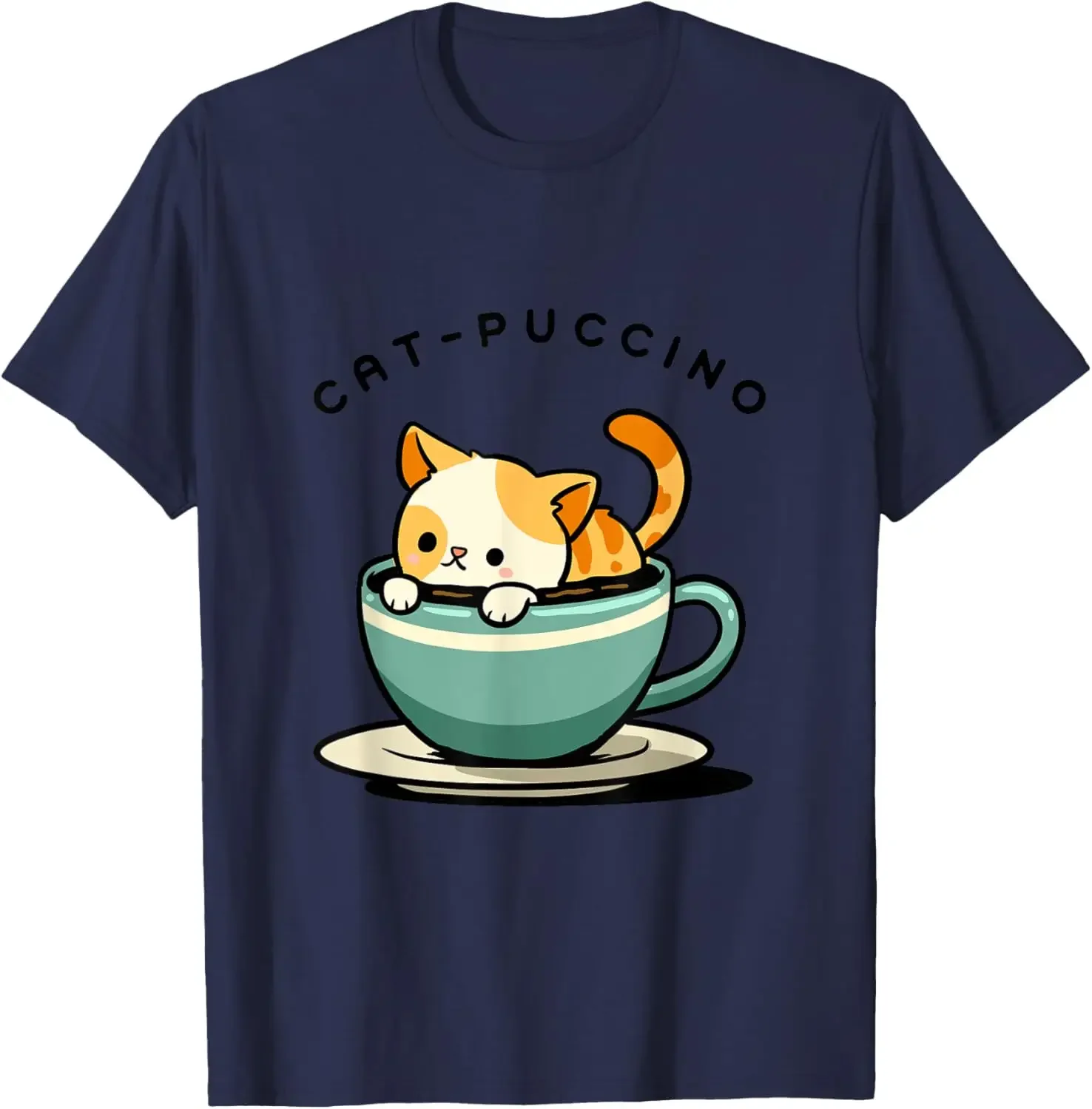 

Cat Puccino Kitten in Coffee Cup Graphic Tee Soft Cotton Casual Short Sleeve T-Shirt for Men