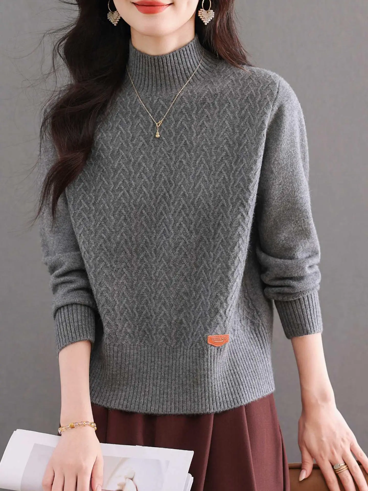 

Thiened f-High Collar Knitted Sweater for Women Autumn Winter New Sle Warm Base Layer Top Knot Straight Tube...