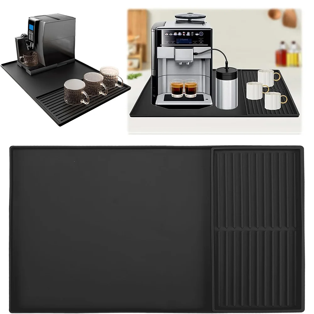 Silikon-Kaffeebar-Matte, 2-in-1 Rutschfeste Trockenmatte & Hitzebeständiger Arbeitsplatten-Schutz für Kaffeemaschinen, Geschirrständer, Mixer