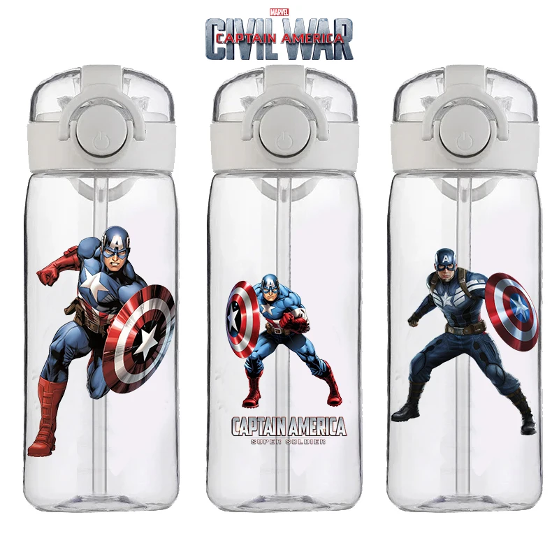 400ML Marvel Captain America Straw Cup Fruit Teacup Plastic Cup Star Anime Peripheral Personality Casual Juice Cup Birthday Gift