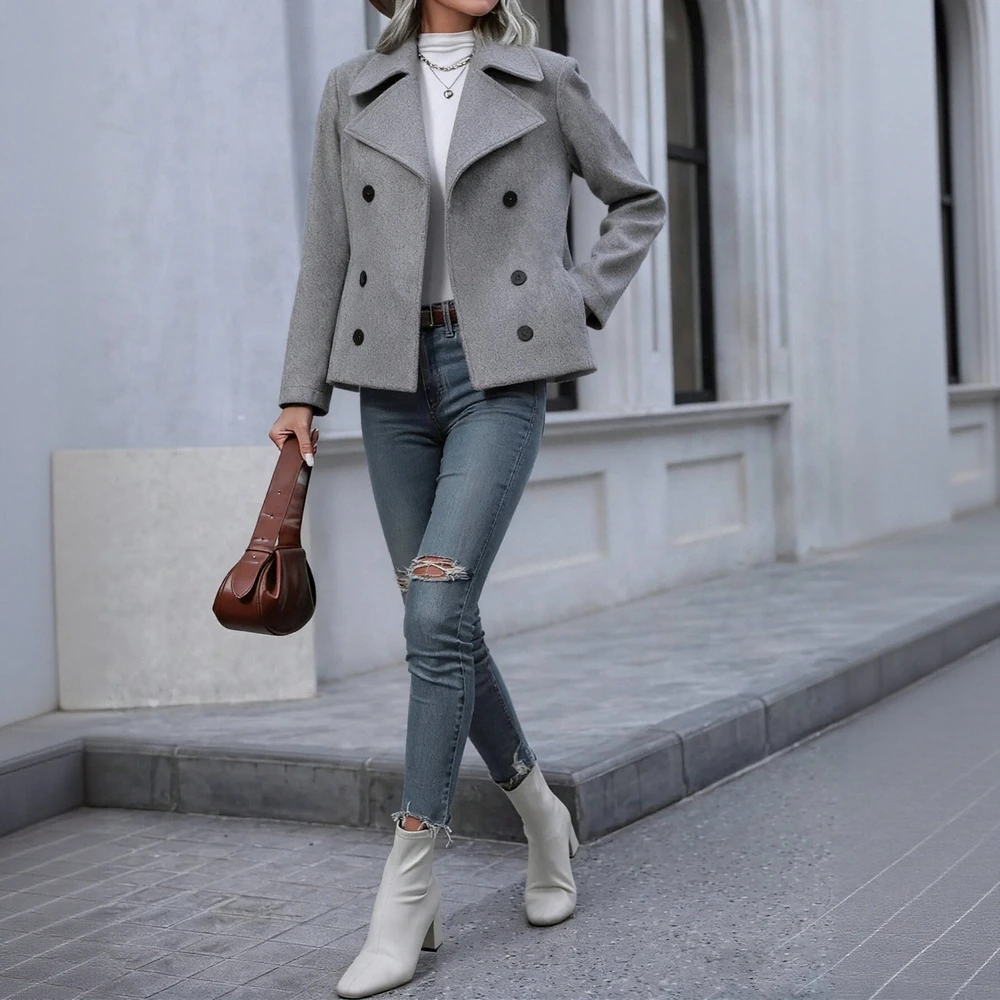 

Осенне-зимнее шерстяное пальто в европейском стиле, женская модная верхняя одежда без украшений, универсальное, повседневное, элегантное