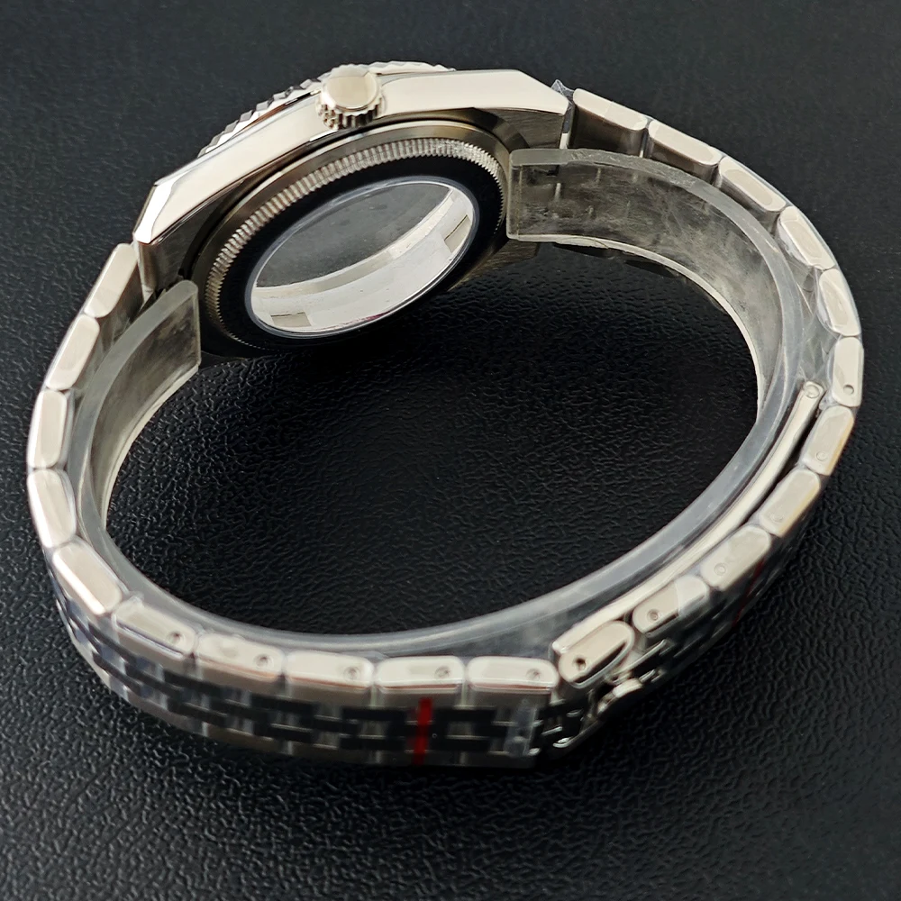 NH35-Gehäuse mit Armband, 39,5 mm Herrenuhr, silberfarbenes Stahlgehäuse, passend für NH35-Uhrwerk, Zubehör, Saphirglas, NH35-Zifferblatt – Detail 4