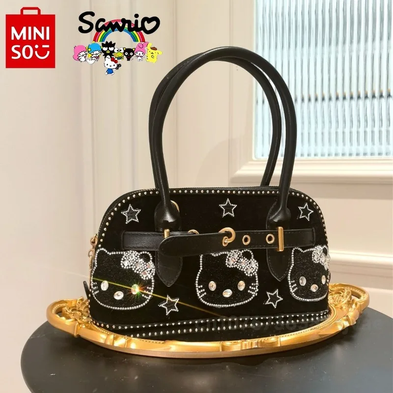 Hello Kitty 2025 New Women's Handbag Fashion High Quality Women's Shoulder Bag Solid Color Cartoon Versatile Banquet Women's Bag