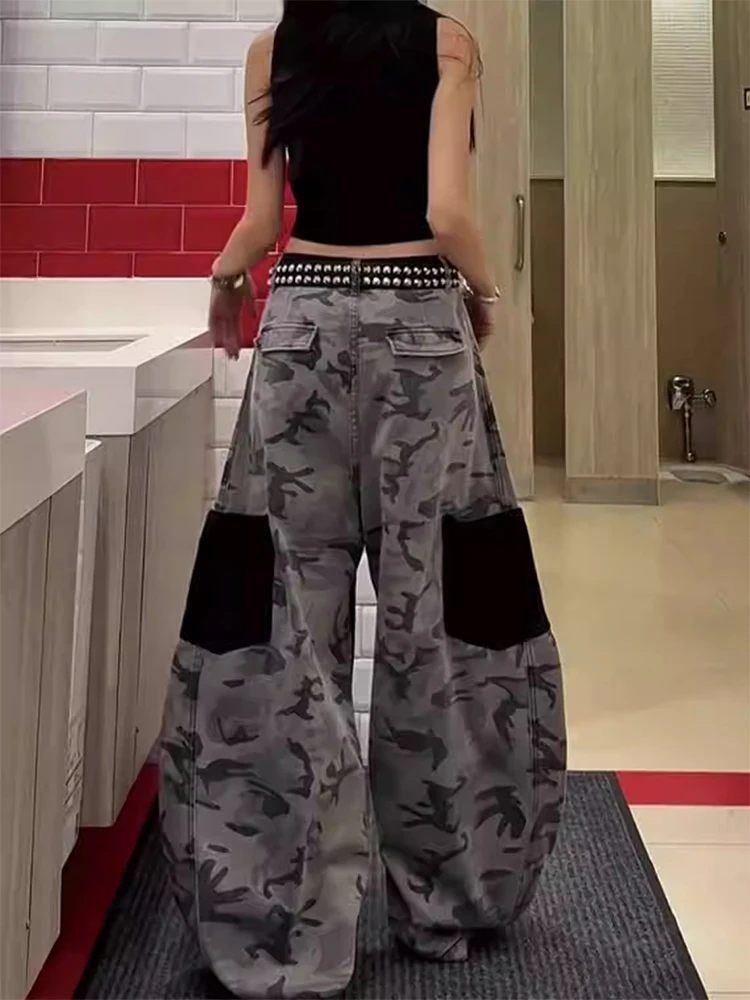 Damen Jeans Dark Academia Patchwork Baggy Herren Jean 2000er Jahre Goth Denim Hose Y2k Wide Fit Lange Hose Japanisch Harajuku Neu In