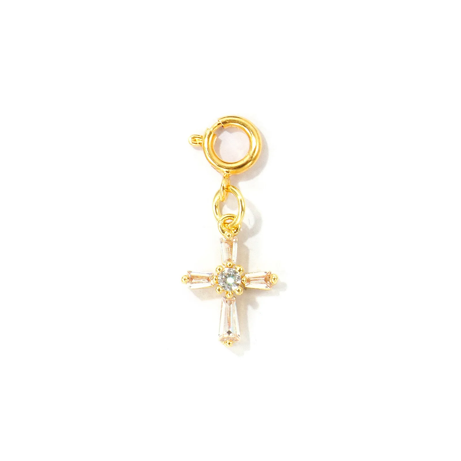 1 Stück Messing-Herz-Fisch-Kreuz-Anhänger, 18K vergoldet, mit Federringverschluss für Bikini-Dekoration, DIY-Sommer-Strand-Schmuckherstellung – Detail 1