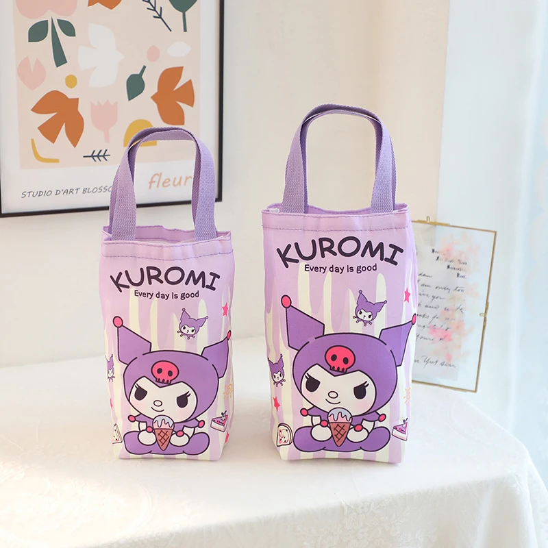 Kawaii Sanrio Hello Kitty Water Bottle Bag Cute Kuromi Pochacco Canvas Mug Bags Tote Girls Gift