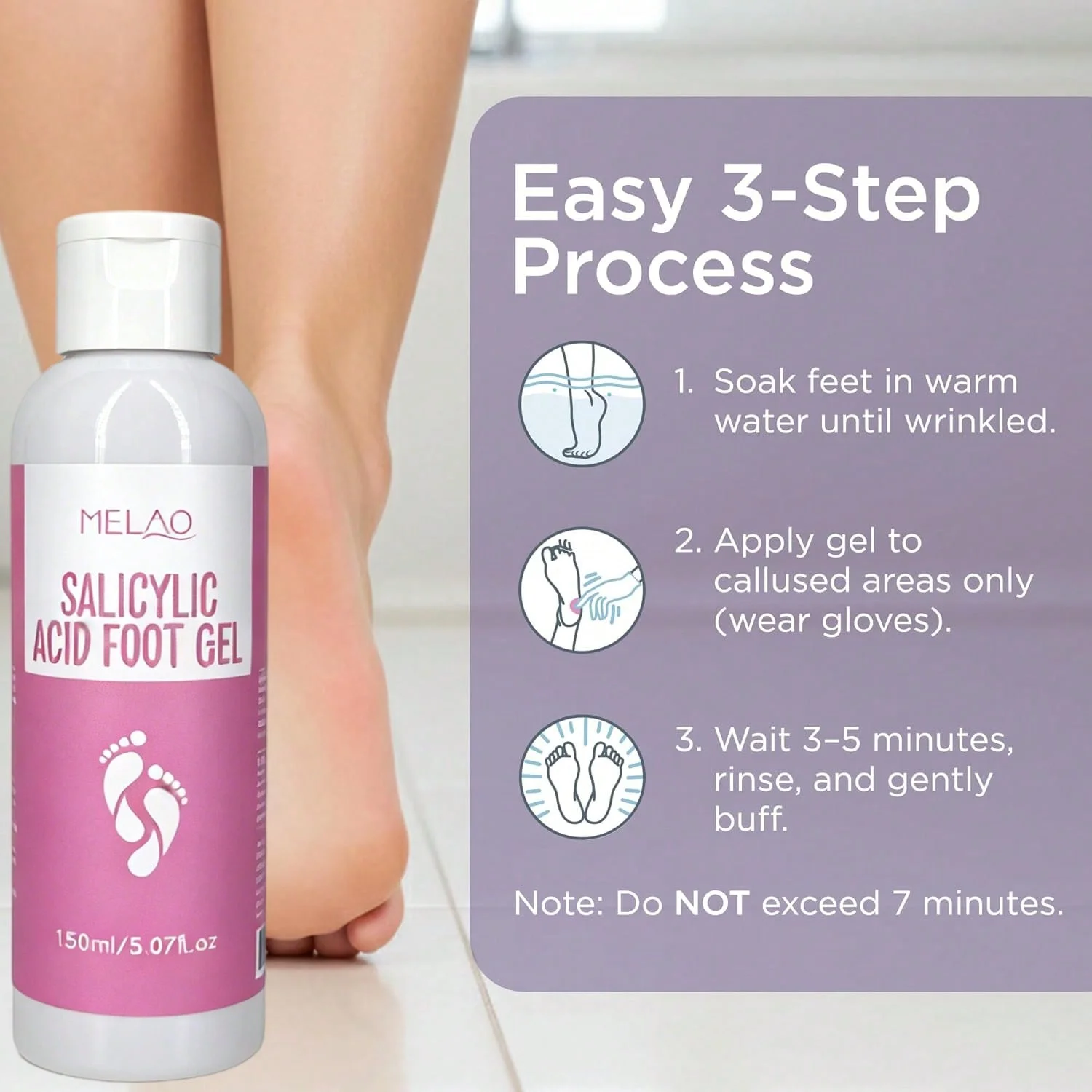 MELAO Salicylic Acid Foot Gel - Dead Skin & Callus Remover, Exfoliating Treatment for Rough Cracked Feet, Softens Heels, 150ml view 5