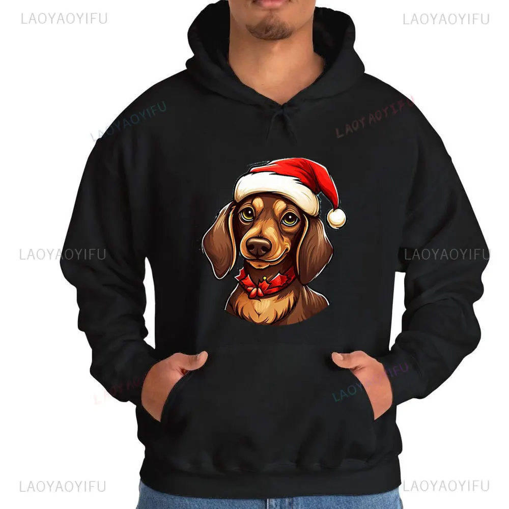 Dachshund Christmas Graphic Hoodie December Christmas Men's December Long Sleeve Hoodie Cartoon Dog Print Gift Men's Hoodies