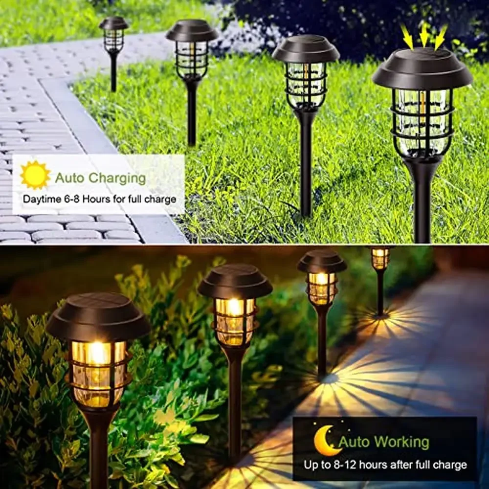 Impermeável ao ar livre Solar Pathway Lights, Jardim Quintal Luz, Auto On e Off, Iluminação LED de Paisagem, Decoração Durável, Fácil Instalação, Pacote 8