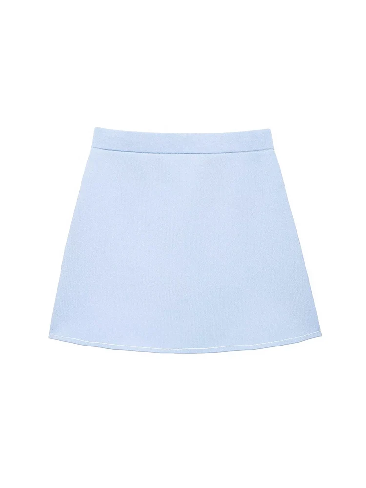 

SIYANG Women Fashion Blue Slim Fitting A-Line Knitted Mini Skirt Vintage High Elastic Waist Female Chic Lady Skirts