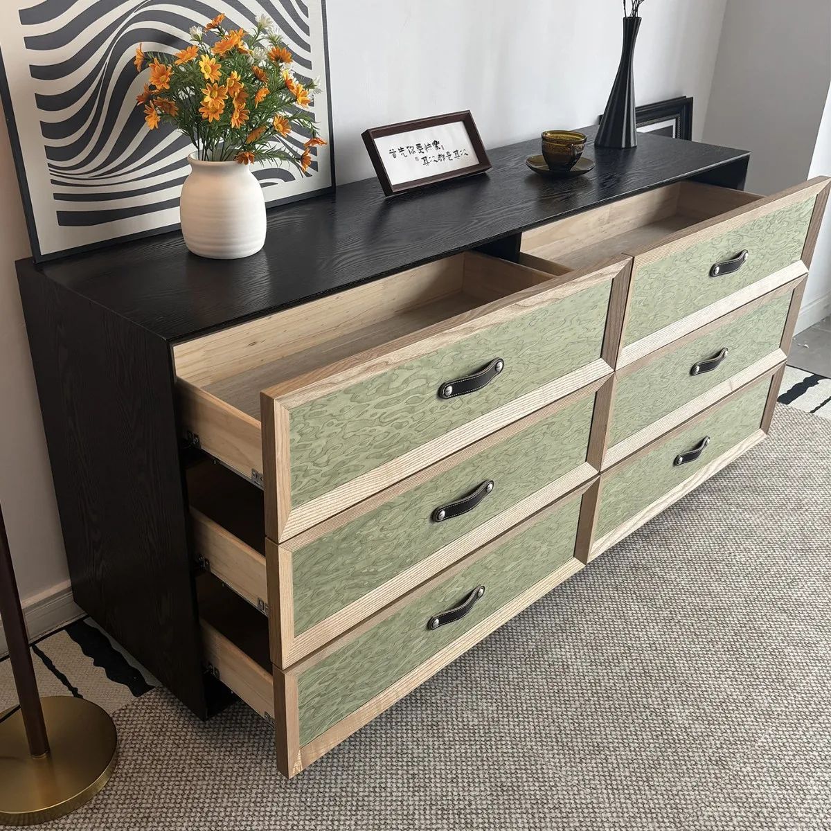 

Retro Solid Wood Chest of 6 Drawers - Multi Storage for Dresser for Bedroom Living Room Wide Chest Storage Organizer TV Stand