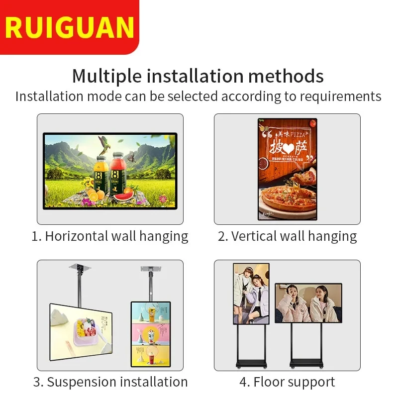 32 43 49 55 65 Inch 2K4K 300--700 Nits Commercial Wall Hanging Bracket Advertising Machine Digital Signage And Display