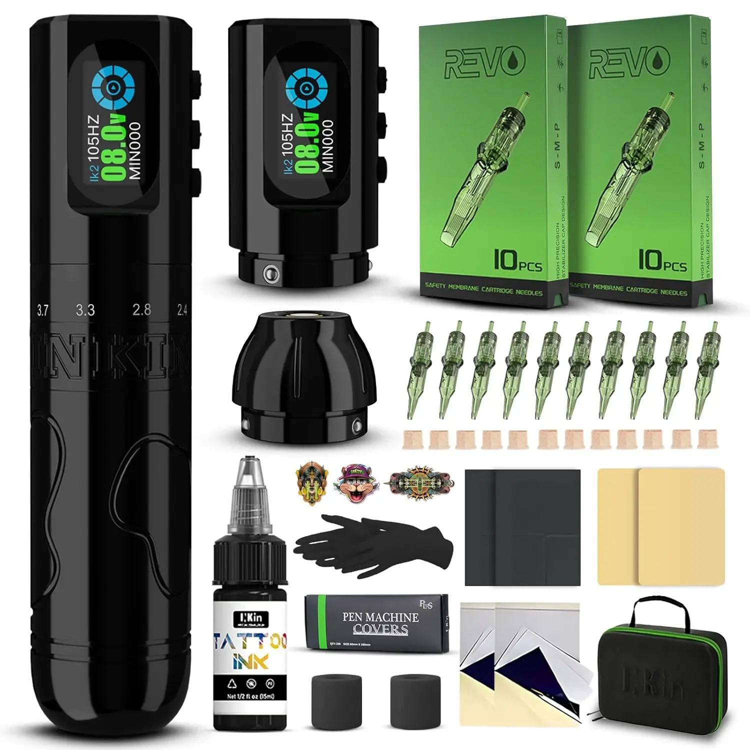 

Wireless Tattoo Kit for Beginners: 6 Adjustable Stroke, 2 Batteries, Needles & Ink