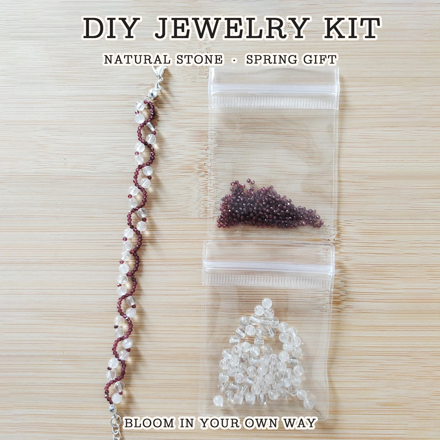 

340PCS DIY Jewelry Making Bracelets Kits Natural Stone 2MM Garnet 4MM Clear Quartz Beads Complete Supplies Easiest Good Anxiety