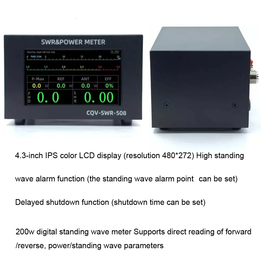 Imagem -05 - Swr Digital Standing Wave Power Meter Cqv-swr508 200w Trabalho de 18 a 54mhz 43 Ips Color Lcd Display