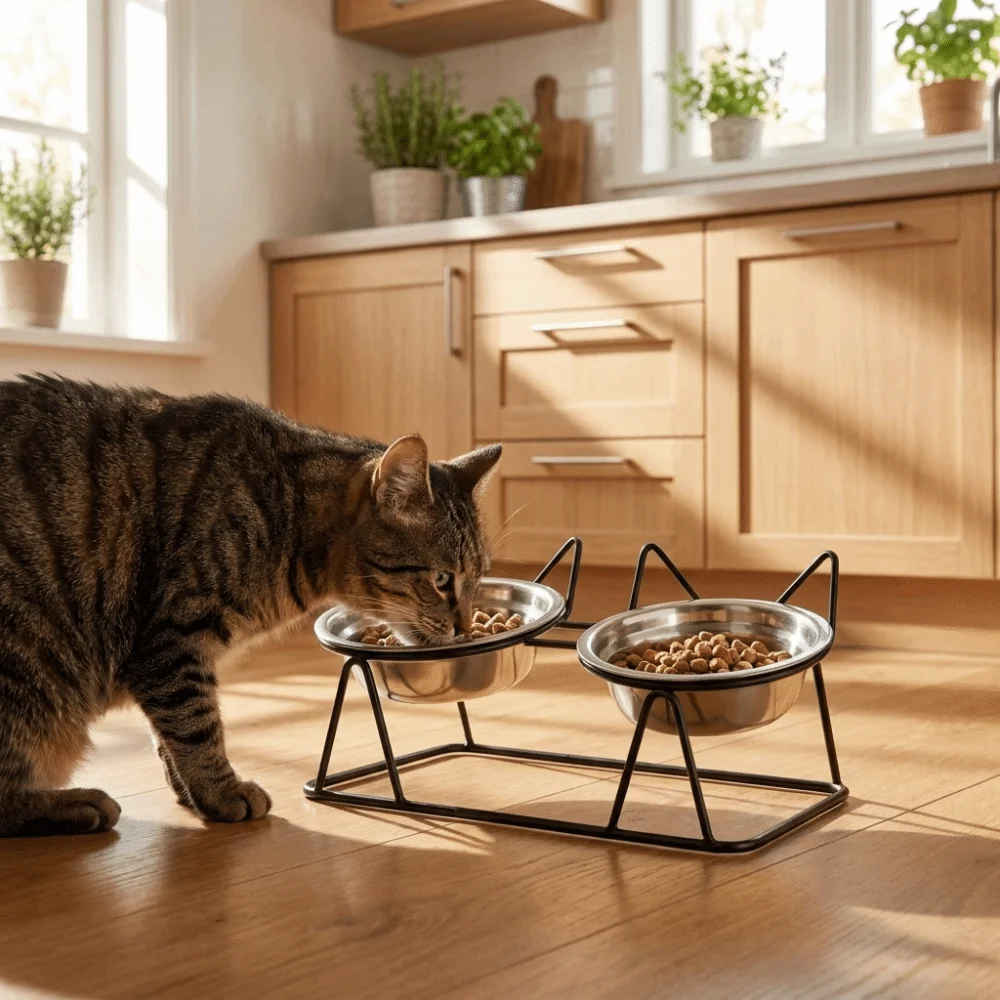 Fall-Resistant Raised Pet Feeding Bowls Anti Overturning Thickened Cat Double Bowls with Stand Neck Protection Bowl Pet Supplies