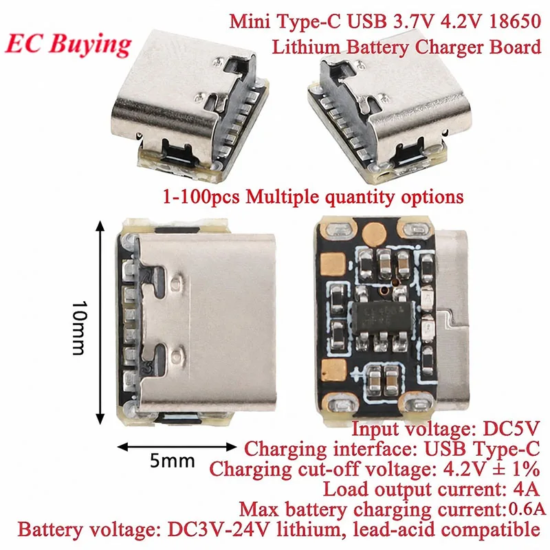 100 pces/1pc 3.7v 4.2v mini 18650 placa de carregador de bateria de lítio tipo-c módulo de entrada usb teclado placa de proteção de energia de carregamento
